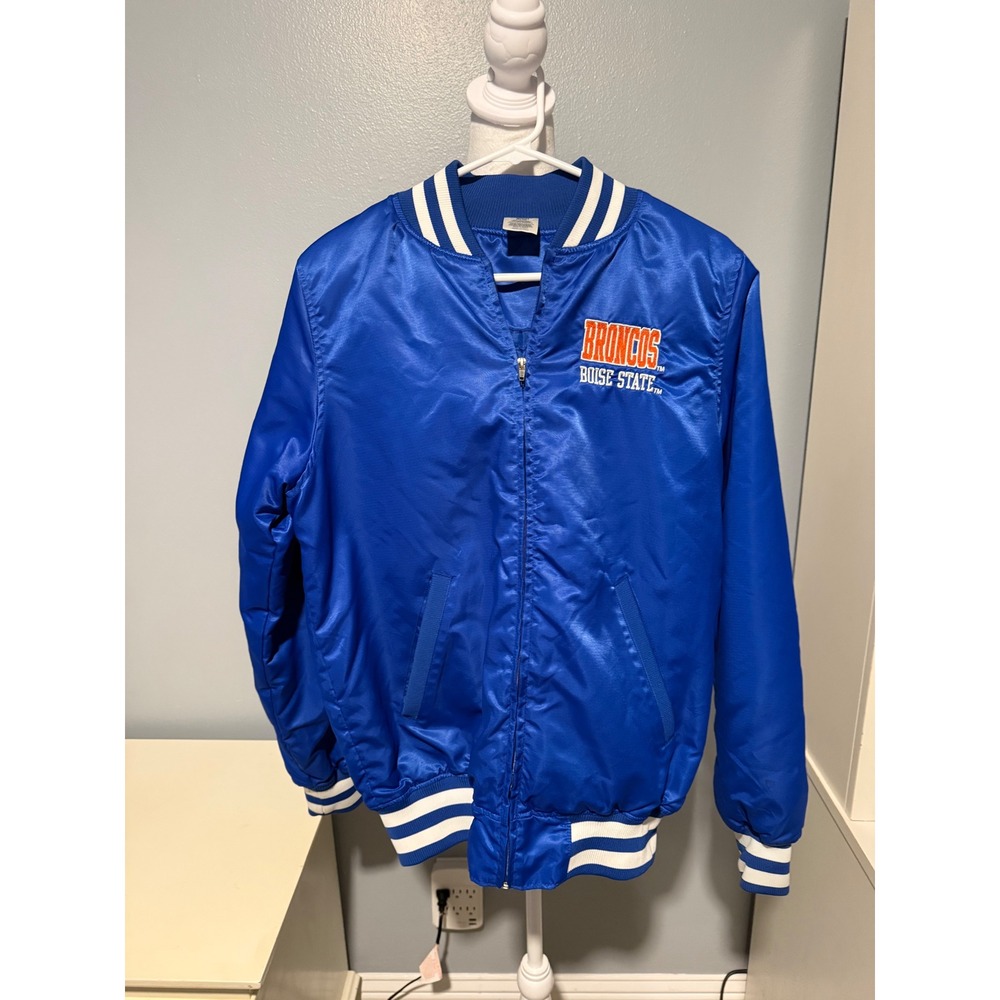 Russell Athletic Boise State Broncos Bomber Jacket Blue Satin Varsity Mens Small